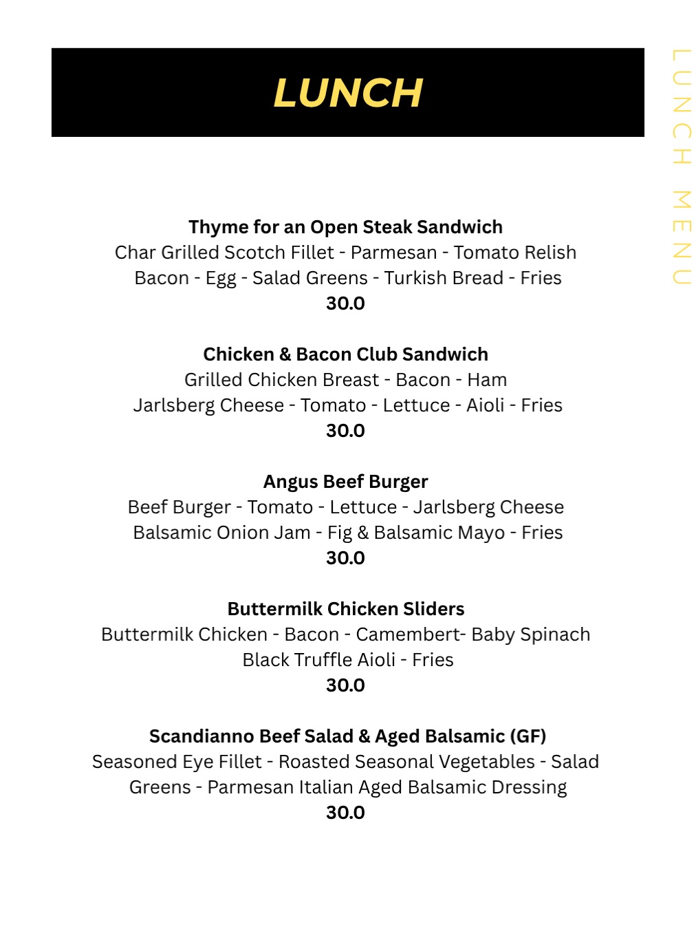 NEW LUNCH MENU ✸ Thyme at the Lakes